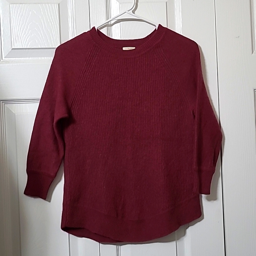 Burgundy Wine/Plum Color Crew Neck Sweater, 3/4 Sleeve, Size XS, Excellent Cond